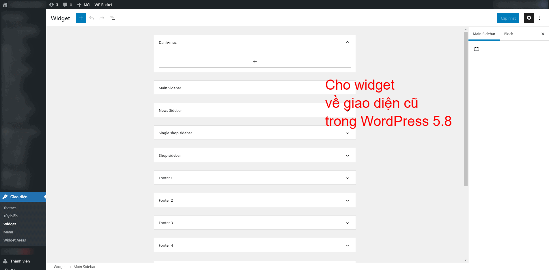 Hướng dẫn chuyển Widget về giao diện cũ trong WordPress 5.8